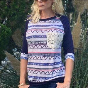 Crochet pocket slub knit top